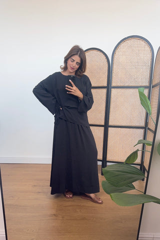 Black tie waist skirt coord - avilna