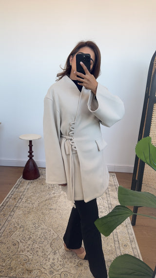 Cream belted jacket- elise - Fash Focused