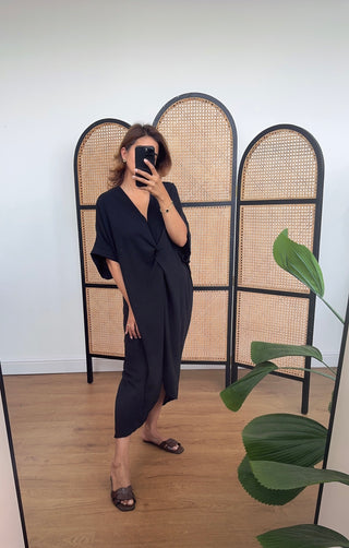 Black short sleeve knot dress- esme