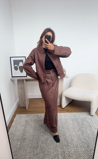 brown suede skirt two piece - kiah - Fash Focused