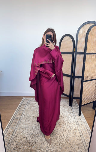 Burgandy high neck cape dress - noor - Fash Focused