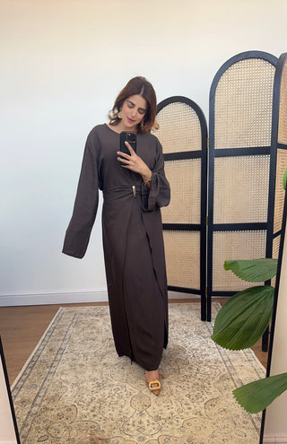 Chocolate flowing buckle detail dress- saia - Fash Focused
