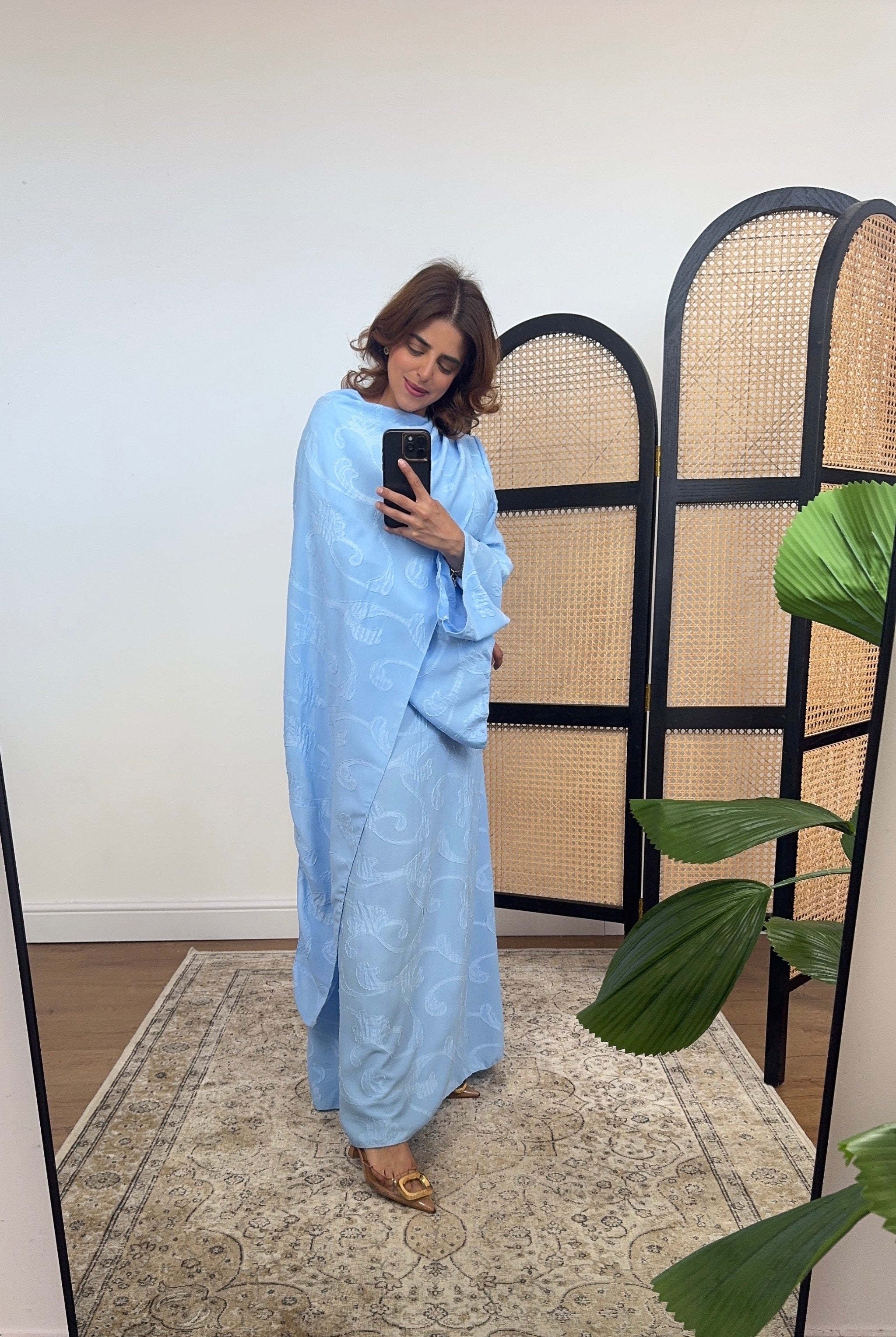 Powder blue drape scarf printed dress- lana