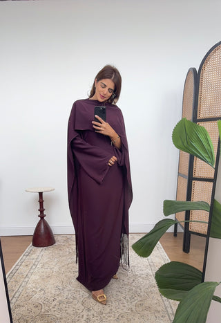 Plum fringe cape dress- elara