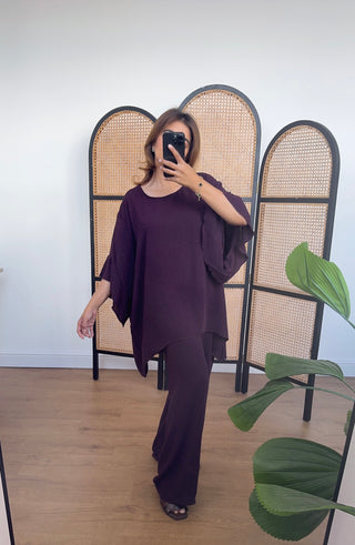 Plum basic frill sleeve Coord- ria