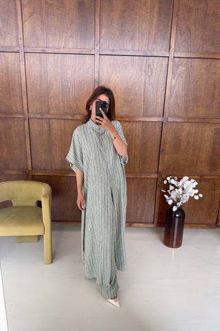 sage green striped coord set- sancha