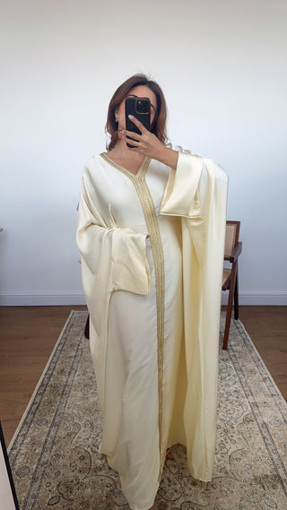 Ivory butterfly kaftan with gold detail- fria - Fash Focused