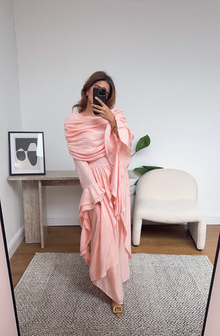 coral flare sleeve dress- grecia - Fash Focused