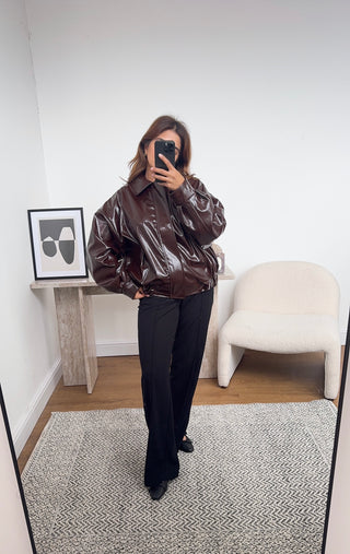 Burgundy faux leather jacket- nila - Fash Focused