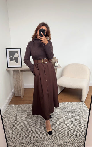 Dark coco High neck dress with a belt- giana - Fash Focused