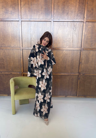 Black floral tie back dress- asi