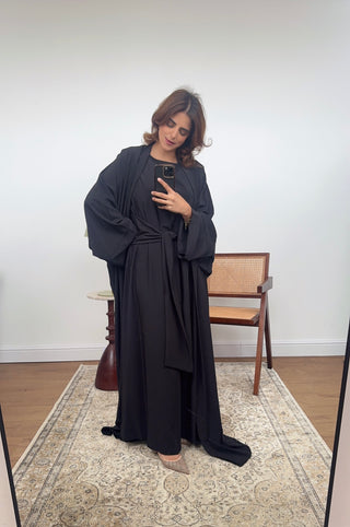 Black two piece abaya set- hadia - Fash Focused