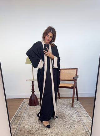 Black/cream two piece abaya set-  vani - Fash Focused