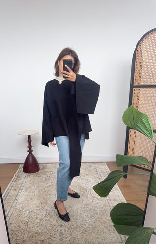 Black scarf cape jacket- Aiya - Fash Focused