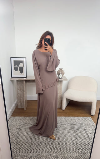 taupe chiffon maxi dress- bria - Fash Focused