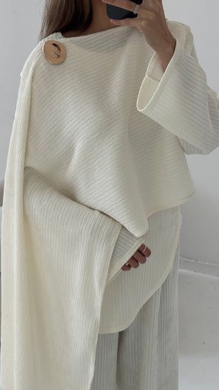 Ivory scarf coord with gold brooch- imani - Fash Focused