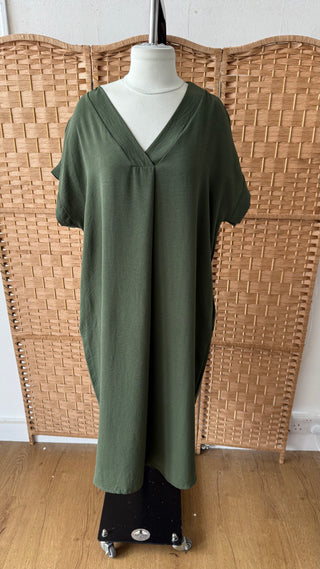 Olive V neck dress OUTLET - Fash Focused
