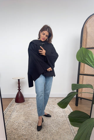 Black scarf cape jacket- Aiya - Fash Focused