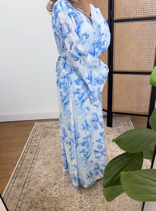 Blue floral printed dress- hana - Fash Focused