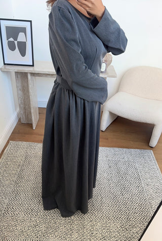 Grey gathered waist dress- Marnia