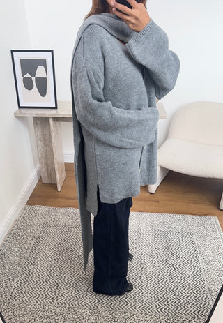 Grey cardigan with scarf attached- hia - Fash Focused