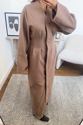 Camel Structured coat with a belt- sica - Fash Focused