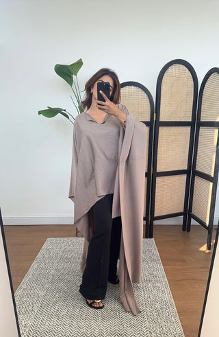 Taupe high low top with scarf - ariya - Fash Focused