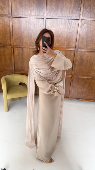 cream dress with drape detail- sani - Fash Focused