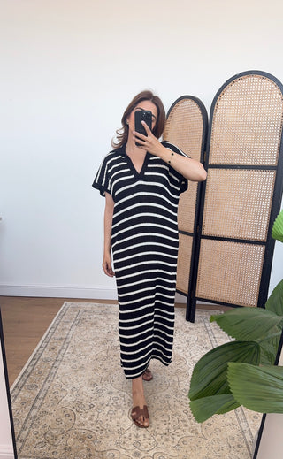 Black/white stripe knit dress- rana - Fash Focused