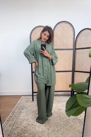 Olive crochet kimono coord - abia