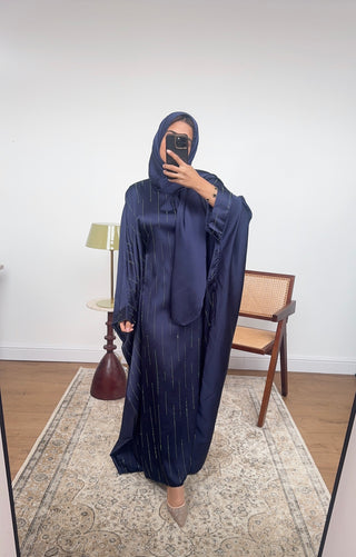 navy diamante abaya with scarf attached- jaia - Fash Focused