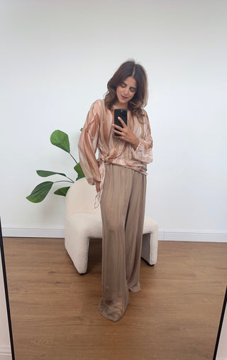 Beige/Mocha chifffon wrap coord - Hala - Fash Focused