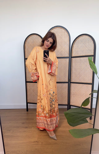 Coral vine embroidered kaftan