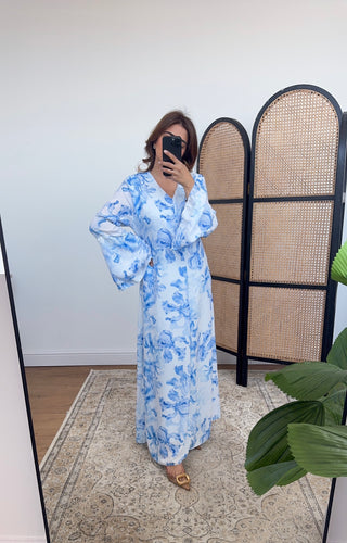 Blue floral printed dress- hana - Fash Focused