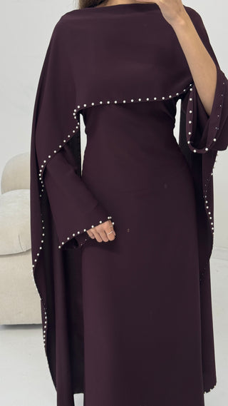 Plum pearl cape dress- sisi - Fash Focused