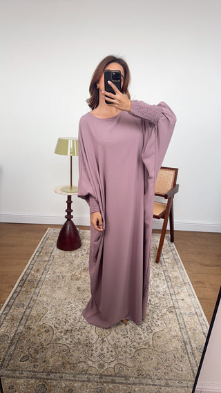 Lilac basic abaya with elasticated sleeve- Dina - Fash Focused