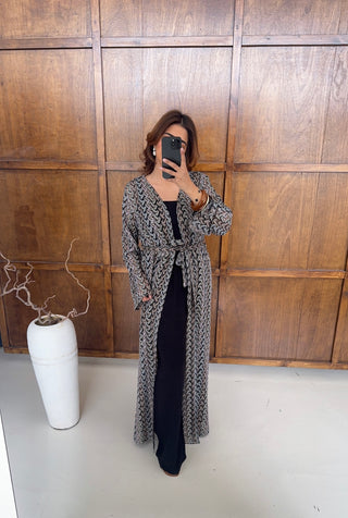 Black Zigzag crochet kimono with belt- sahi - Fash Focused