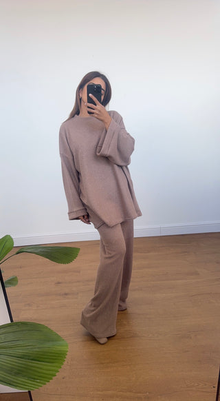 Camel ribbed coord- elora - Fash Focused
