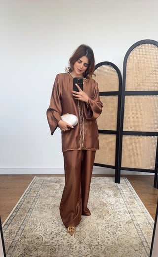 Brown pearl lace coord-Aleen - Fash Focused