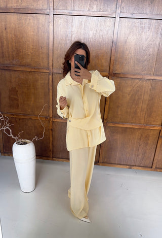 Lemon shirt coord with gold buttons- venezia - Fash Focused