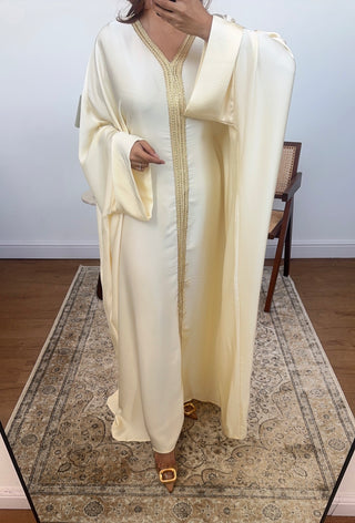 Ivory butterfly kaftan with gold detail- fria - Fash Focused