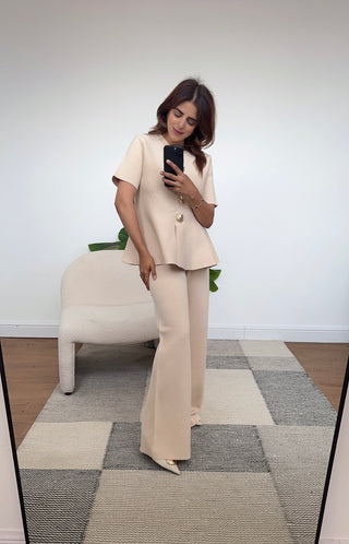 Cream  peplum coord with gold buttons - Bella - Fash Focused