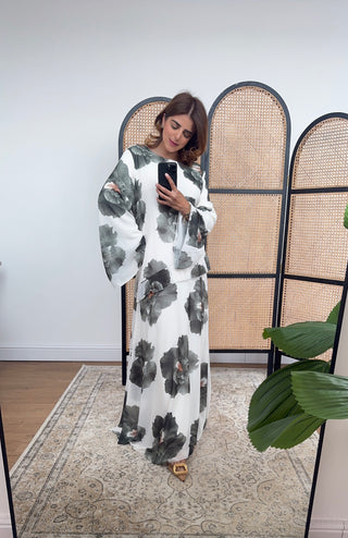 Olive chiffon printed maxi dress- bria