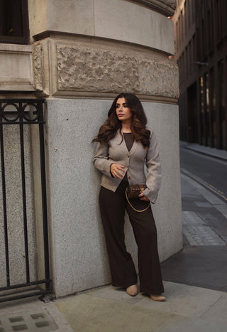 taupe  cardigan with pockets - Indy - Fash Focused