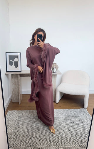 Mauve faux feather dress- tina - Fash Focused