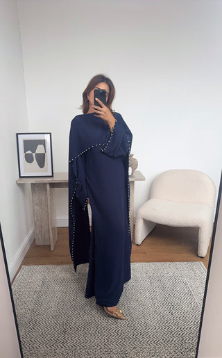 Navy pearl cape dress- sisi - Fash Focused