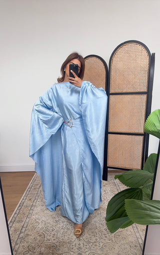 Powder blue crinkle cape dress - alya - Fash Focused
