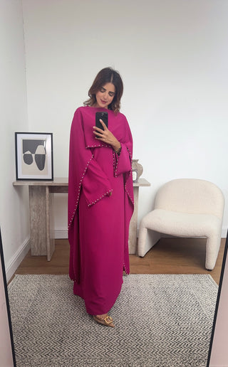 Cerise pink pearl cape dress- sisi - Fash Focused