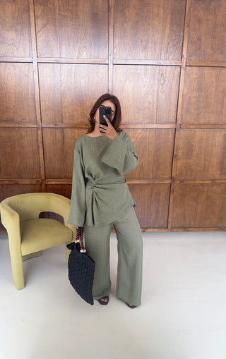Olive twist tie back coord- riva