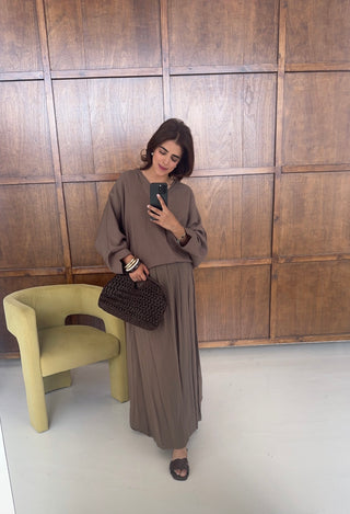 Taupe braided v neck coord- mirya